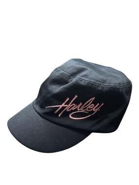 Harley-Davidson Women's Black Cadet Military Hat with Pink Rhinestone Logo